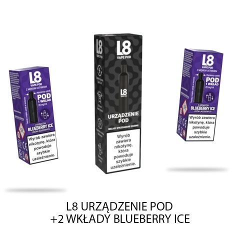 Mega Zestaw Urządzenie L8 + 2 x Wkład L8 - Blueberry Ice 20mg | E-LIQ